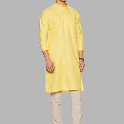 ROYAL KURTA Men Solid Yellow Kurta image 5