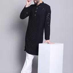 SOJANYA Embellished Mandarin Collar Sequinned Pure Cotton Kurta image 2