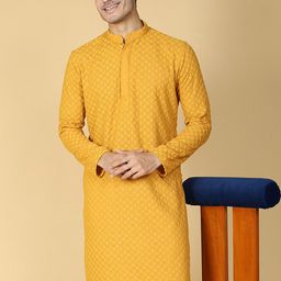 TABARD Geometric Chikankari Embroidered Band Collar Thread Work Cotton Straight Kurta-picture-7