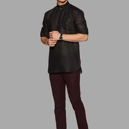 ROYAL KURTA Men Black Solid Patchwork Summer Sheers Kurta image 4