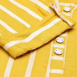 SHOWOFF Women Mustard Yellow Striped Dobby Kurta image 3