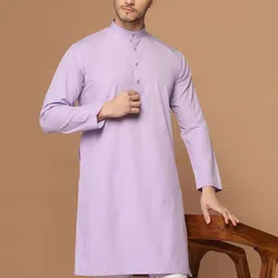 TAHVO Long Sleeves Mandarin Collar Cotton Thread Work Kurta image 2
