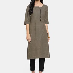 Aarsha Women Beige Striped Thread Work Kurta image 5