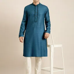 TheEthnic.Co Mandarin Collar Long Sleeves Thread Work Cotton Kurta image 4