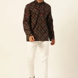 JAVINISHKA Ethnic Motifs Printed Mandarin Collar Pure Cotton Kurta image 3