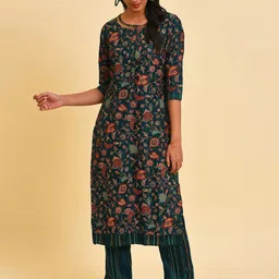 W Floral Printed Sequins Straight Kurta image 3