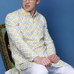 here&now x sanwara Sanwara Geometric Embroidered Sequins Mandarin Collar Cotton Pastels Kurta image 5