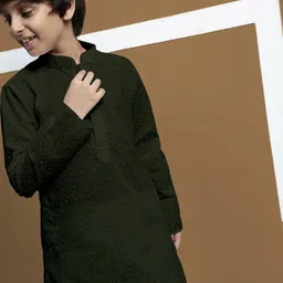 here&now x sanwara Sanwara Boys Floral Embroidered Mandarin Collar Cotton Straight Kurta image 3