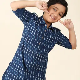 Fabindia Boys Abstract Printed Shirt Collar Cotton Kurta image 2