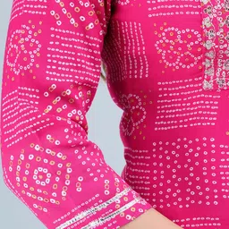 SARAI CREATIONS Pink Zari and Thread Emboridered Bandhani Printed Straight Kurta image 4