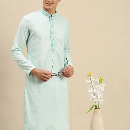 here&now x sanwara Sanwara Men Sea Green Chikankari Embroidery Kurta-picture-22