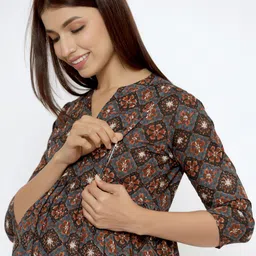 CRAFIQA Floral Printed Floral Maternity & Nursing Cotton Kurta image 5