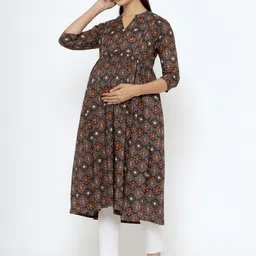 CRAFIQA Floral Printed Floral Maternity & Nursing Cotton Kurta image 4