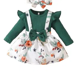 niren enterprise Baby Girls Modal Fabric Digital Printed Floral Stretchable Green 2pc Dungaree Dress image 1