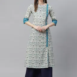 YASH GALLERY Ikat Printed Pure Cotton A-Line Kurta image 1