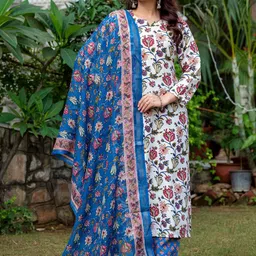 ARADHNA Women Floral Printed Regular Kurta with Trousers & With Dupatta-image-43