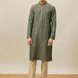 Manyavar Ethnic Motif Woven Design Thread Work Mandarin Collar Kurta With Pyjamas-picture-29