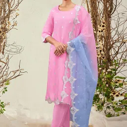 Indo Era Women Ethnic Motifs Embroidered Regular Kurta with Trousers & With Dupatta-image-16