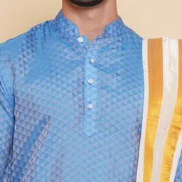 Sethukrishna Self Design Straight Kurta & Dhoti Pants With Angavastram Set image 2