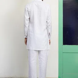 KALPRAAG Embroidered Regular Linen Kurta with Trousers image 3