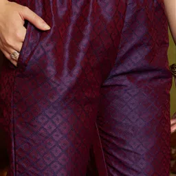 Sangria Purple Ethnic Motifs Embroidered Straight Kurta & Trouser With Dupatta image 3