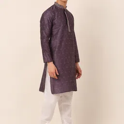 Jompers Men Purple Ethnic Motifs Thread Work Kurta with Churidar image 5
