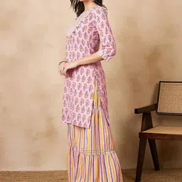 RAJGRANTH Floral Printed Regular Pure Cotton Kurta With Sharara image 4