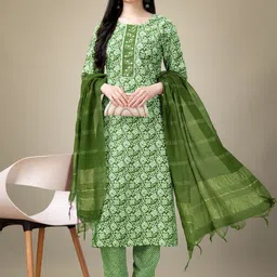 HI FI NX Women Ethnic Motifs Printed Regular Kurta with Trousers & With Dupatta image 4