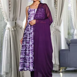 Varanga Violet Ombre Dyed Printed Chanderi Silk Anarkali Kurta With Trousers & Dupatta-picture-34