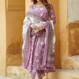 Jaitpuriya Women Floral Printed Regular Pure Cotton Kurta with Trousers & With Dupatta-picture-16