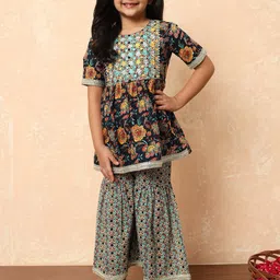 Readiprint Fashions Girls Printed Mirror Work Pure Cotton A-Line Kurti With Sharara-image-93