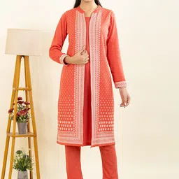 KEIKO Geometric Woven Design Mandarin Collar Acrylic Straight Kurta with Trousers-picture-12