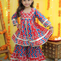 BownBee Girls Ethnic Motifs Printed Gotta Patti Pure Cotton Kurta with Sharara-picture-37