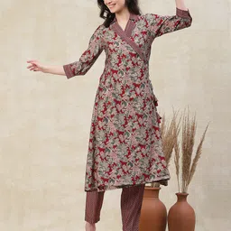 FASHOR Floral Printed A-Line Angrakha Kurta with Trouser-image-54