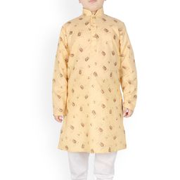 SG YUVRAJ Boys Beige & White Floral Printed Pure Cotton Kurta with Churidar-picture-48