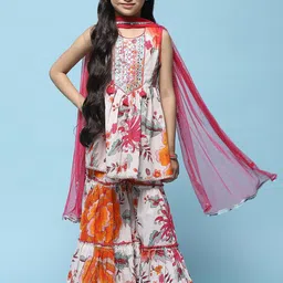 Biba Girls Floral Printed Pure Cotton Straight Kurta With Sharara & Dupatta-picture-10