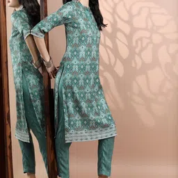 Vishudh Women Faux Pashmina Floral Printed Kurta with Trousers-picture-33