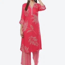 Biba Women Pink Floral Printed Kurta with Palazzos-image-37