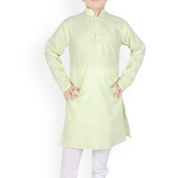 SG YUVRAJ Boys Green & White Floral Printed Pure Cotton Kurta with Pyjamas-picture-5