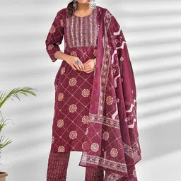 mokshi Ethnic Motifs Printed Pure Cotton Kurta With Trouser & Dupatta-picture-38