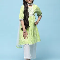 Biba Girls Striped Printed Pure Cotton Kurta With Palazzos & Dupatta-picture-17