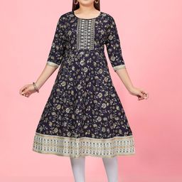 BAESD Girls Floral Printed Thread Work Pure Cotton A-Line Kurta With Leggings-picture-21