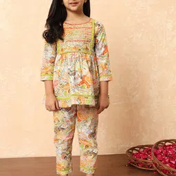 Readiprint Fashions Girls Floral Printed Mirror Work Pure Cotton Kurti with Trouser-picture-18
