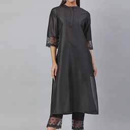 Janasya Women's Black Poly Silk Solid Kurta with Pant-picture-40