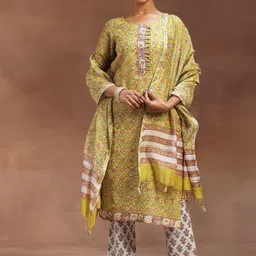 Libas Women Floral Printed Regular Beads and Stones Pure Cotton Kurta with Trousers & With Dupatta-image-82