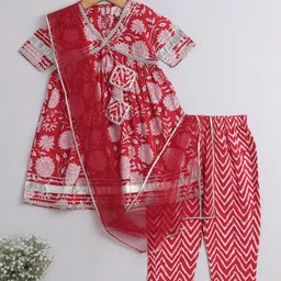 The Magic Wand Girls Floral Printed Empire Kurta With Trousers & Dupatta-picture-16