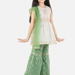 Fairies Forever Girls Floral Printed Zari Round Neck Kurta with Sharara Dupatta-picture-42