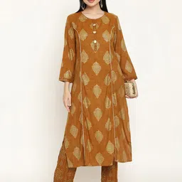 Be Indi Women Ethnic Motifs Printed Kurta Set with Trouser & Dupatta-image-48