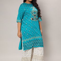 Instafab Plus Ethnic Motifs Printed Straight Kurta with Palazzos-picture-16