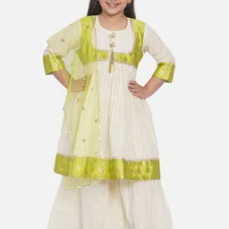 Little Bansi Girls Cream-Coloured Empire Kurti with Sharara & With Dupatta-picture-25